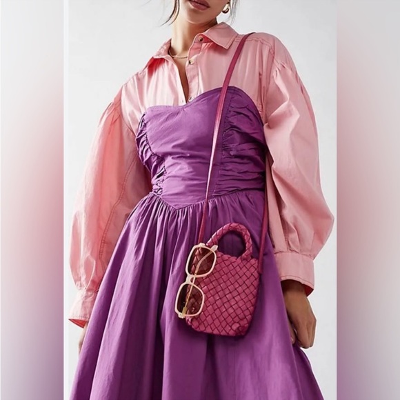 NEW Free People Pink Woven Hearts Leather Crossbody Small Bag - Picture 2 of 11